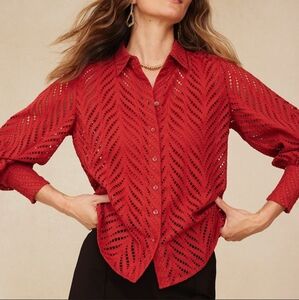 Chico's Button-up Shirt Burn Orange Embroidery Eyelet Includes Lined Top Sz 14